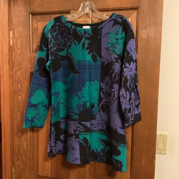 Ladies NWT Chico's Size 0 / Small Floral Double Knit Tunic Sweater - Picture 1 of 5